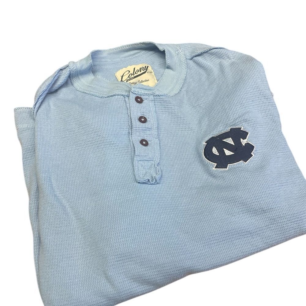 Colony Blue Henley with UNC Tarheel logo great condition long sleeved ribbed